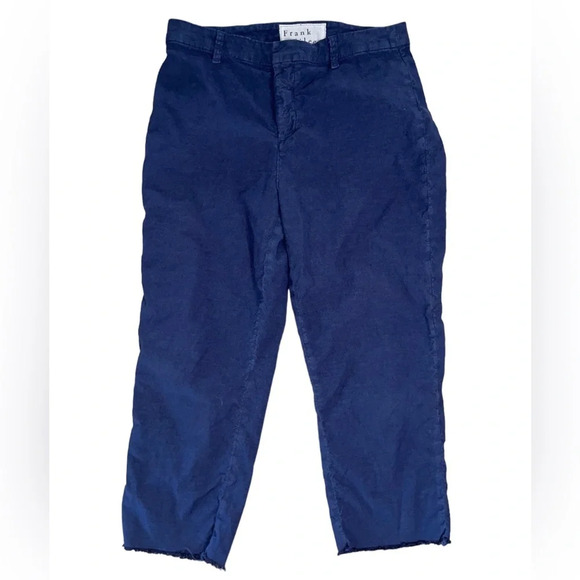 Frank and Eileen Kinsale Cotton Pants Straight Leg Crop Navy Size 10 Raw Hem - Picture 1 of 7